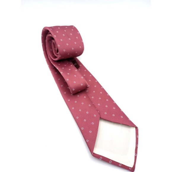 Oscar De La Renta Mens Red Burgundy Tie With Square Pattern Vintage Classic Wear - Picture 5 of 16